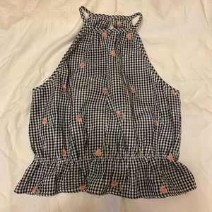 plaid top with embroidered flowers